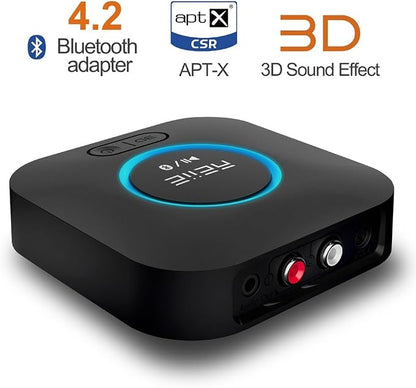 Audio Bluetooth Receiver,HiFi Wireless Audio Adapter,Bluetooth 4.2 Receiver with 3D Surround AptX Low Latency for Home and Car Music Stereo Streaming (Pair 2 at Once)