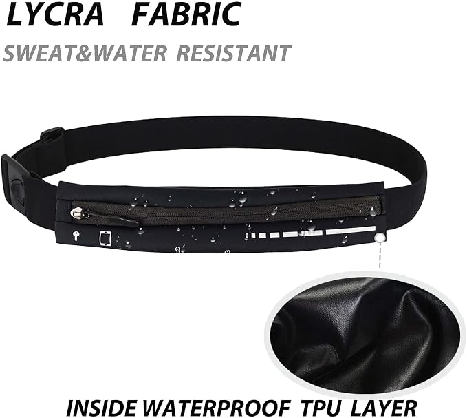 Slim Waterproof Fanny Pack Belt Bag for Women & Men – Bounce-Free Adjustable Running Belt, Lightweight Phone Holder Waist Pouch for Jogging, Workout, Travel, Money Belt-Black