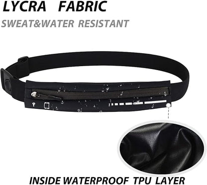 Slim Waterproof Fanny Pack Belt Bag for Women & Men – Bounce-Free Adjustable Running Belt, Lightweight Phone Holder Waist Pouch for Jogging, Workout, Travel, Money Belt-Black