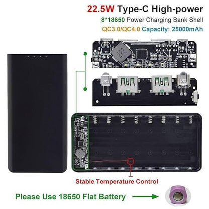QC4.0 QC3.0 Dual USB Micro/Type-C USB 8x18650 Box 5V 4.5A 22.5W 25000mAh Mobile Phone Charger DIY Shell Case