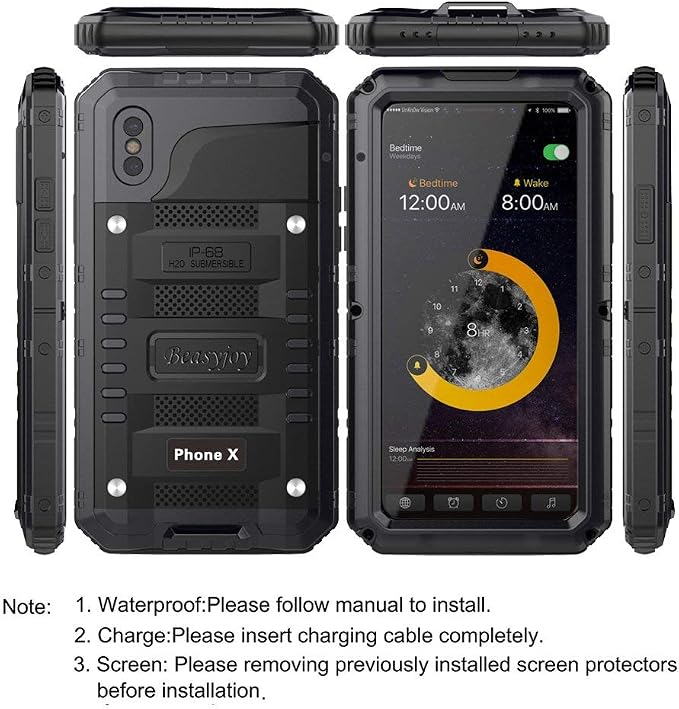 Beasyjoy for iPhone X Case iPhone 10 Metal Case Heavy Duty Cover with Screen Full Body Protection Shockproof Dustproof Drop Proof Rugged Durable Military Grade Defender 5.8 inch, Black