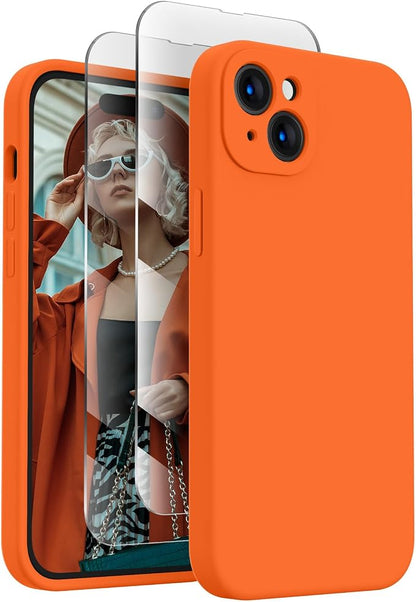 FireNova Designed for iPhone 15 Case, Silicone Upgraded [Camera Protection] Phone Case, Soft Anti-Scratch Microfiber Lining Inside, 6.1 inch, Neon Orange