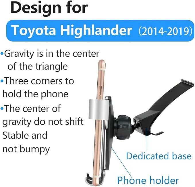 Car Phone Holder for Toyota Highlander 2014 2015 2016 2017 2018 2019 and Toyota Highlander Hybrid 2014-2019 Auto Accessories Best Cell Phones Mount Cellphone Mobile Cradle Charging GPS Stand
