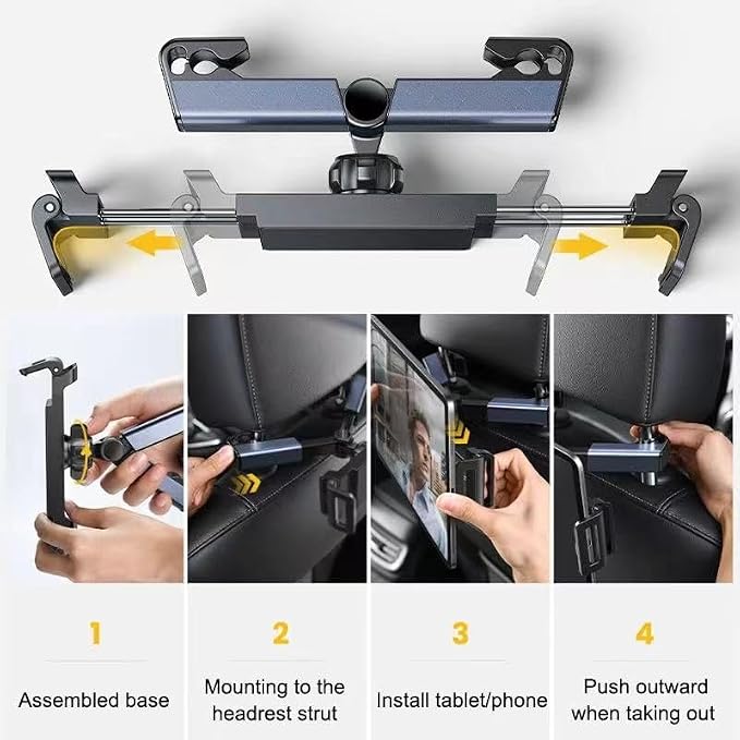 Universal Car Phone Mount - Adjustable Tablet Holder for Rear Seat Style - Fits 6-12.9 Cell Phones and Tablets
