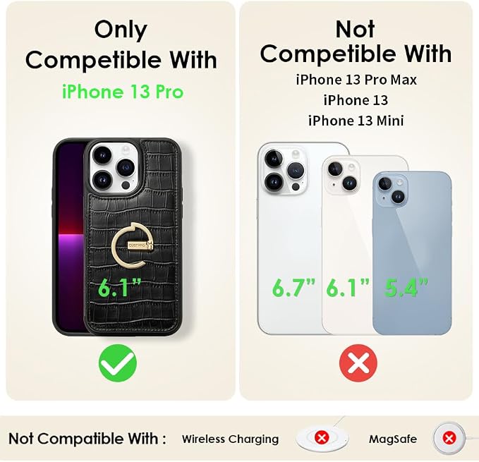 CUSTYPE for iPhone 13 Pro Wallet Case with Card Holder,Leather Protective Case with Ring Holder Kickstand Card Slots Case for Women and Men Designed for iPhone 13Pro 6.1"-Black
