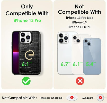 CUSTYPE for iPhone 13 Pro Wallet Case with Card Holder,Leather Protective Case with Ring Holder Kickstand Card Slots Case for Women and Men Designed for iPhone 13Pro 6.1"-Black