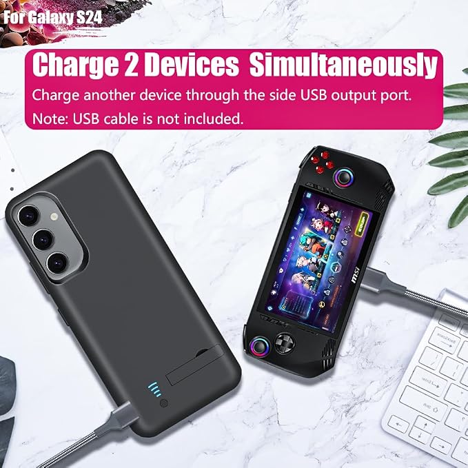 Battery Case for Samsung Galaxy S24, 5000mAh Rechargeable Extended Battery Charging Charger Case, Add 100% Extra Juice, Not Compatible with S24+ or S24 Ultra (6.2 inch) Black