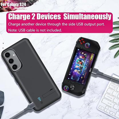 Battery Case for Samsung Galaxy S24, 5000mAh Rechargeable Extended Battery Charging Charger Case, Add 100% Extra Juice, Not Compatible with S24+ or S24 Ultra (6.2 inch) Black
