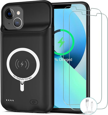 Battery Case for iPhone 13, [10000mAh] Enhanced Rechargeable Portable Protective Qi Wireless Charger Case Battery Pack Support CarPlay Wireless Charging Cover Compatible with iPhone 13(6.1 inch)-Black