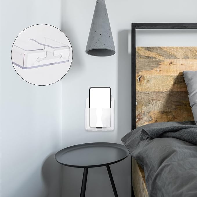 Gosknor 2pcs Wall Mount Phone Holders, Clear Plastic Cell Phone Stand with Charging Hole, Practical Smartphone Accessories for Bathroom & Shower
