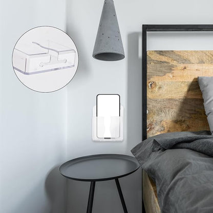 Gosknor 2pcs Wall Mount Phone Holders, Clear Plastic Cell Phone Stand with Charging Hole, Practical Smartphone Accessories for Bathroom & Shower