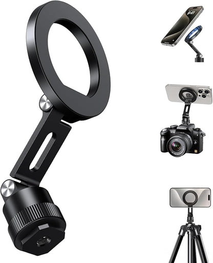 elitehood Magnetic Phone Tripod Mount for Magsafe, Aluminum iPhone Tripod Mount Adapter with 1/4” Screw, Cold Shoe Phone Holder for Camera, Compatible with iPhone 16/15/14/13 Series