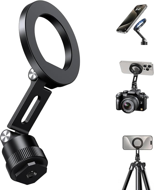 elitehood Magnetic Phone Tripod Mount for Magsafe, Aluminum iPhone Tripod Mount Adapter with 1/4” Screw, Cold Shoe Phone Holder for Camera, Compatible with iPhone 16/15/14/13 Series