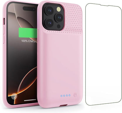 Feob Battery Case for iPhone 16 Pro Max,Ultra-Slim 8600mAh Portable Charger Cover 360°Protection Rechargeable Extended Battery Charging Case for iPhone 16 Pro Max-Pink