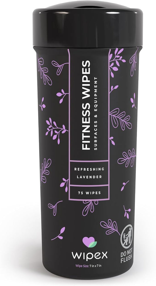 Wipex Yoga Mat Cleaner & Fitness Wipes - Natural Lavender & Vinegar Gym Equipment Cleaner - 75 Gym Wipes to Clean Yoga Mats, Spinning & Peloton Bikes, Weight Machines & Surfaces