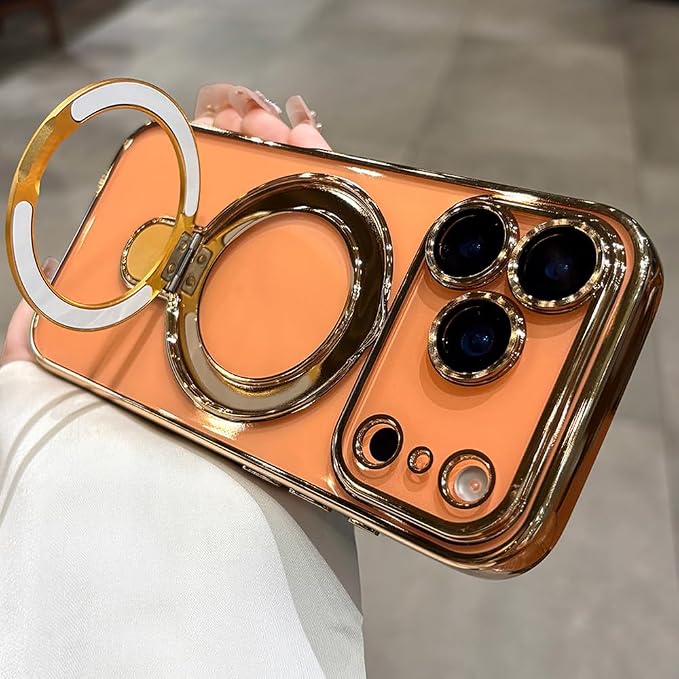 for iPhone 17 Pro Case Magnetic Stand,[Compatible with Magsafe] [Military Protection][Camera Lens Protector] Phone Case Cover for iPhone 17 Pro 6.3" - Gold