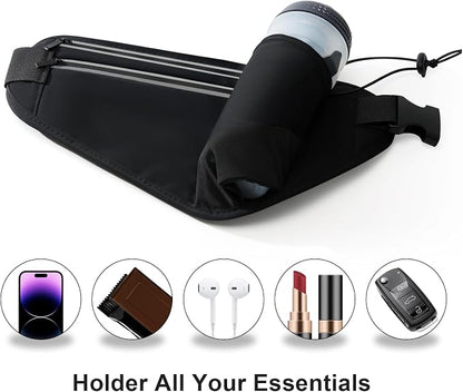 Slim Running Belt for Women Men,Runners Fanny Pack Phone Holder,Money Belt,Running Gear Accessories,with 3 Pockets (Light Black)