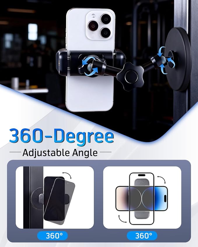 SH Magnetic Phone Holder for Gym, Portable Magnetic Phone Mount with Super Strong Magnetic Base, 360° Adjustable Metal Arm for Car Tractor Boat, Compatible with iPhone and All 4-7 Inch Smartphones