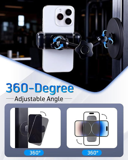 SH Magnetic Phone Holder for Gym, Portable Magnetic Phone Mount with Super Strong Magnetic Base, 360° Adjustable Metal Arm for Car Tractor Boat, Compatible with iPhone and All 4-7 Inch Smartphones
