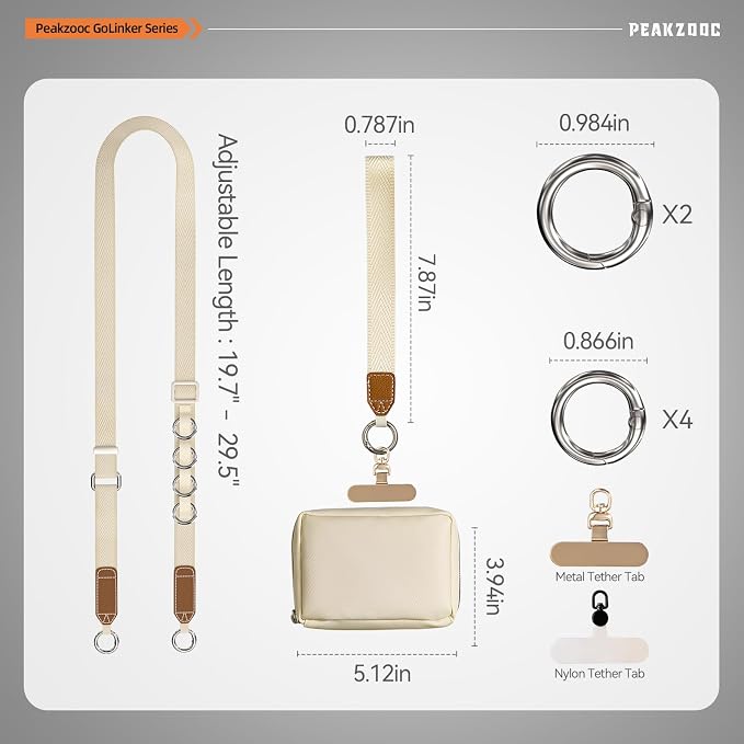 Phone Lanyard Crossbody for Women, Clip and Go Adjustable Phone Strap Crossbody with Detachable Pouch for Daily Carry, Beige
