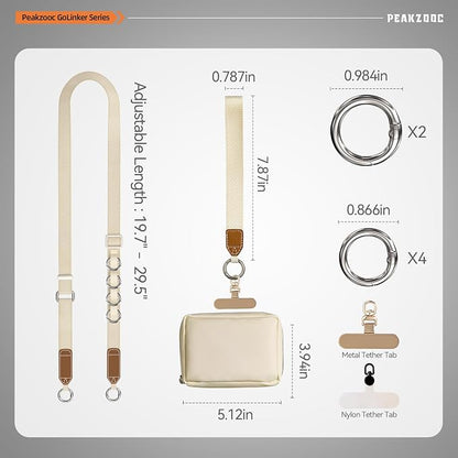 Phone Lanyard Crossbody for Women, Clip and Go Adjustable Phone Strap Crossbody with Detachable Pouch for Daily Carry, Beige