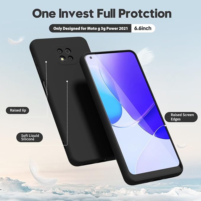 oakxco for Motorola Moto G Power 2021 Phone Case Liquid Silicone, Thin Slim Soft Rubber Gel TPU Plain Simple Cover for Women Girl Cute, Matte Solid Color, Black