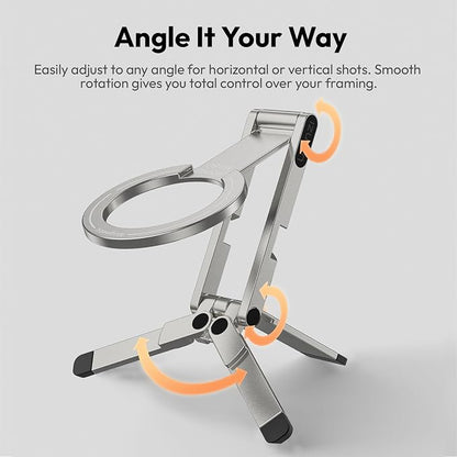 ULANZI MA60 Magnetic Phone Tripod Stand for iPhone - Aluminium Smartphone Mini Tripod Pocket Cell Phone Stand Strong Magnet Quick Mount Compatible with iPhone 16 15 14 13 12 Series, Silver