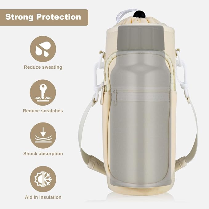 Water Bottle Holder with Strap, Water Bottle Carrier Bag with Phone Pocket, Shoulder Hand Strap Insulated Neoprene 32/40 oz Water Bottle Sleeve for Walking Hiking Camping Gym