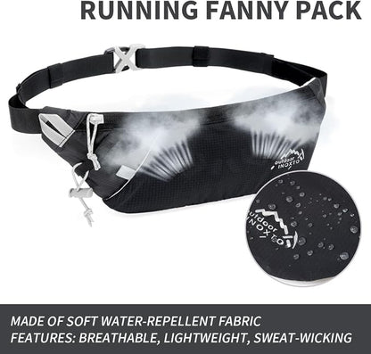 INOXTO Slim Running Belt Fanny Pack for Women and Men Sports Waist Bag Pack with 300ml Water Bottle for Running Walking Cycling Hiking Reflective Running Pouch Belt for All Phones (Black) (Black)