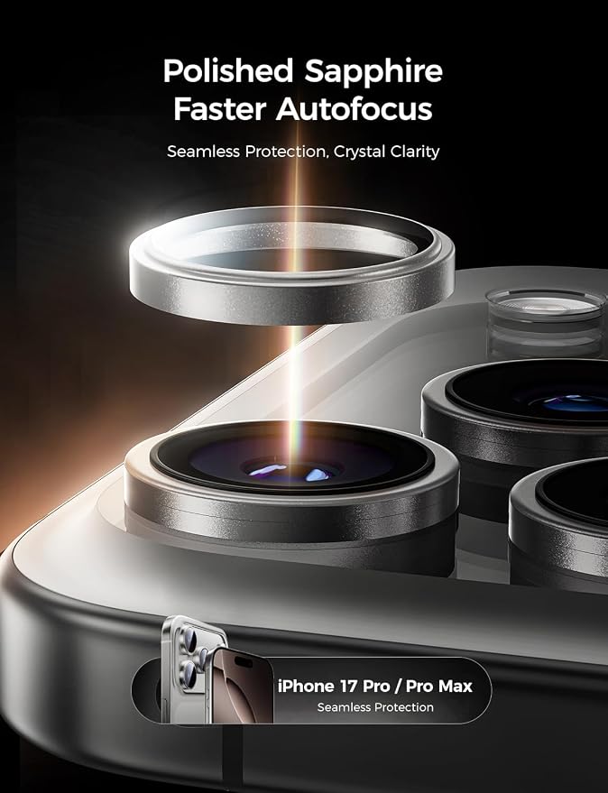 MAGIC JOHN for iPhone 17 Pro Max/17 Pro Camera Lens Protector [Alignment Kit&1:1 Invisible Fit] 9H Aerospace Tempered Glass, Ultra HD, Metal Individual Ring，Case Friendly, Set of 2,Sliver