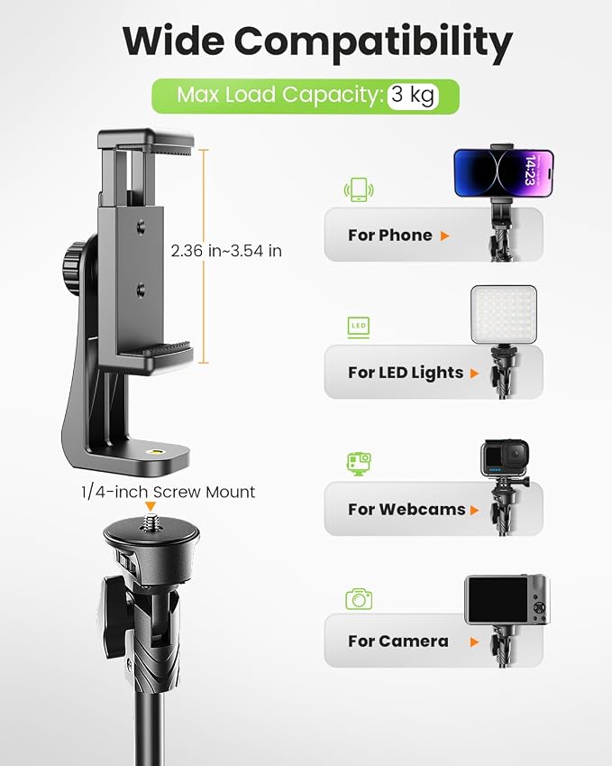 CAMBOFOTO 82" Phone Tripod Stand with Gooseneck, Remote and Phone Holder, Selfie Stick & Overhead Tripod for Recording/Cooking/Fitness/Vlog, Compatible with iPhone Android Samsung, Camera
