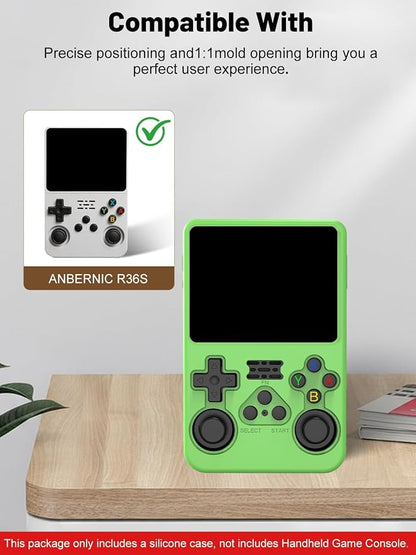 Silicone Protective Case for Anbernic R36S Game Console, Full-Body Protective Cover with Precise Cutout, Shockproof Dustproof Protector Sleeve & Scratch-Resistant Sleeve (Green)