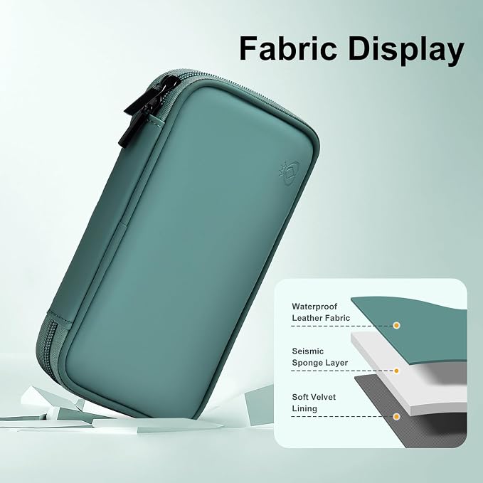 Portable Charger Organizer Travel Case Shockproof Power Bank Bag for Anker/Jackery/RAV/10000mAh Power Bank Leather Electronic Case for PowerCore (Deep Green, Single Layer-Small)