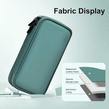 Portable Charger Organizer Travel Case Shockproof Power Bank Bag for Anker/Jackery/RAV/10000mAh Power Bank Leather Electronic Case for PowerCore (Deep Green, Single Layer-Small)