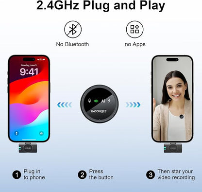 Wireless Lavalier Microphone for iPhone 16/15/14/13, iPad & Android, Magnetic Clip-on Mini Mic with Charging Case,30H Playtime Plug-Play Lapel Lavalier Mic for Vlog TikTok, AI Noise Reduction