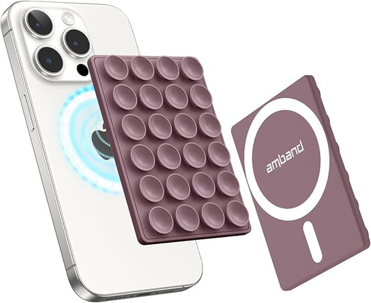 amBand Magnetic Suction Phone Mount for MagSafe Case, Silicone Cup Sticky Grip Holder for iPhone, Removable Hands-Free Selfie/Video for TikTok Influencers, Women Gift, Smoke Violet