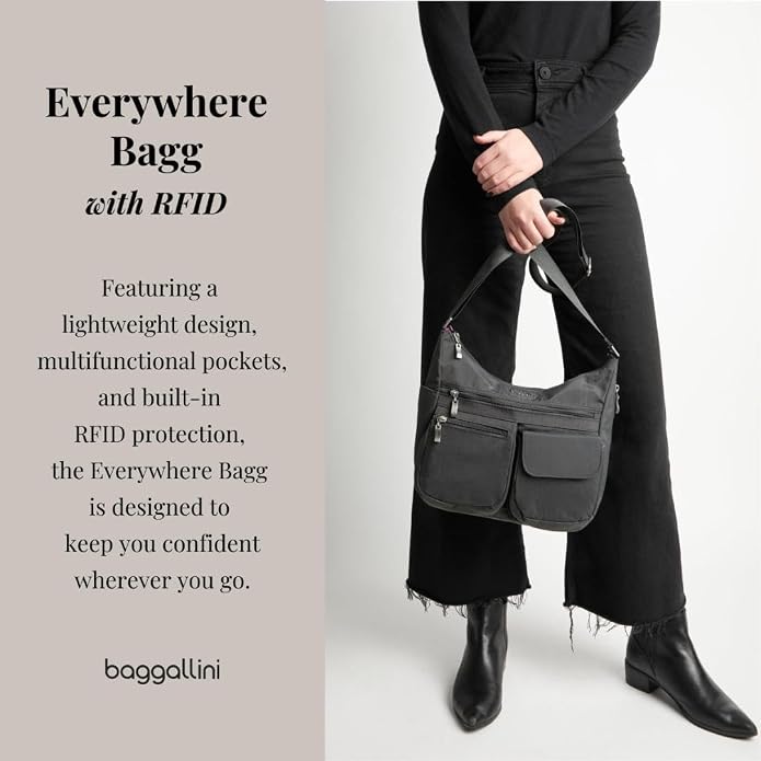 Baggallini womens Everywhere Bagg Crossbody Women 11x9 Lightweight Nylon Hobo Water-resistant Travel Bag W/Rfid