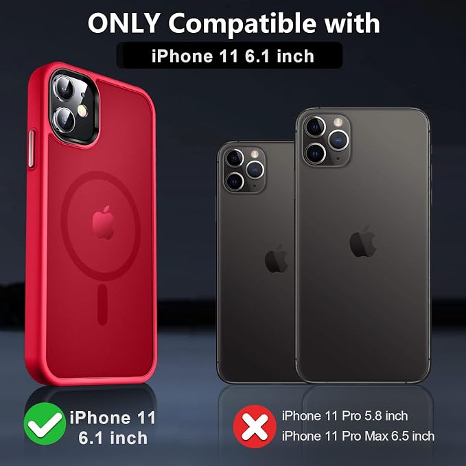 MOCCA Strong Magnetic for iPhone 11 Case,[Compatible with Magsafe][Glass Screen Protector+Camera Lens Protector] Slim Thin Shockproof Cover Case for iPhone 11 6.1 inch, Red