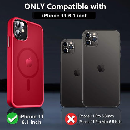 MOCCA Strong Magnetic for iPhone 11 Case,[Compatible with Magsafe][Glass Screen Protector+Camera Lens Protector] Slim Thin Shockproof Cover Case for iPhone 11 6.1 inch, Red