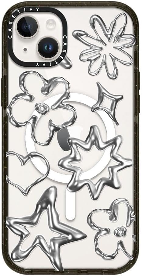CASETiFY Impact iPhone 14 Plus Case [4X Military Grade Drop Tested / 8.2ft Drop Protection/Compatible with Magsafe] - Chrome Doodles - Clear Black