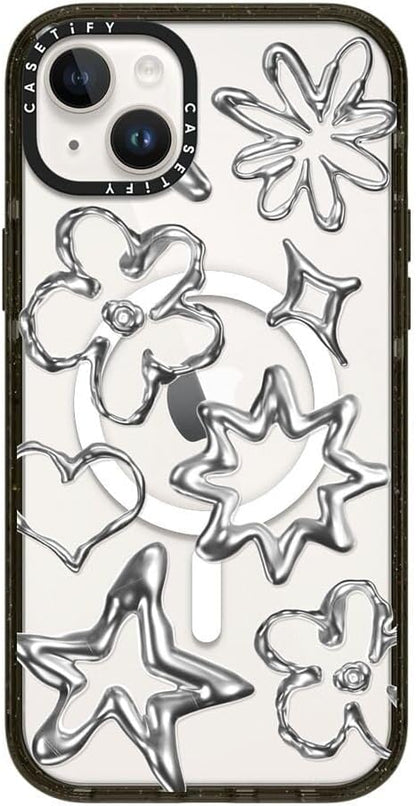 CASETiFY Impact iPhone 14 Plus Case [4X Military Grade Drop Tested / 8.2ft Drop Protection/Compatible with Magsafe] - Chrome Doodles - Clear Black