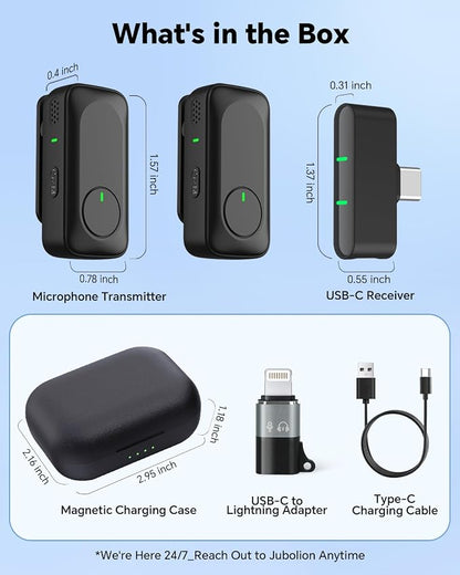 Wireless Lavalier Microphone for iPhone/Android Phone/Laptop/PC, Mini Lapel Mic with 50H Battery Life Charging Case, 100FT Range and Noise Reduction, for Video Recording, Streaming, TikTok