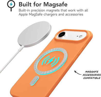 for iPhone 17 Air Case Silicone Compatible with Magsafe Case, Ultra Slim Thin Magnetic Phone Cases Mag Safe, Cute Soft Rubber Gel TPU Matte Plain Wireless Charging Cover for Women, Neon Orange