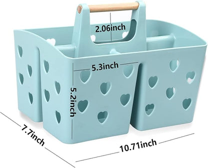 Portable Shower Caddy Plastic Shower Basket Organizer Divided Bathroom Caddy Storage Cleanning Caddy Tote with Handle for College, Dorm Room, Kitchen, Blue