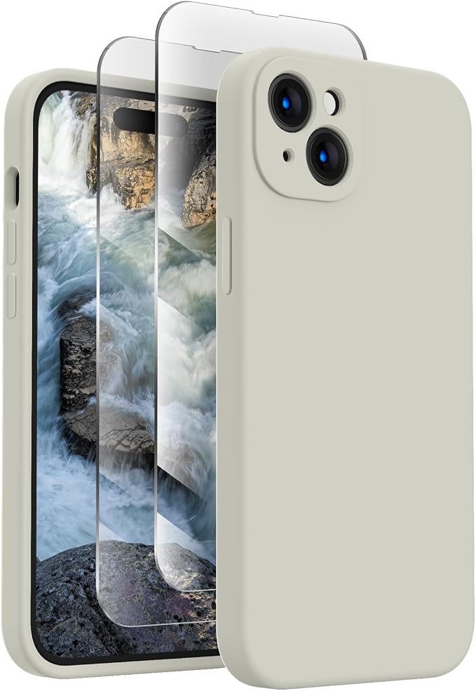 FireNova Designed for iPhone 15 Plus Case, Silicone [Camera Protection] Case, Soft Anti-Scratch Microfiber Lining Inside, 6.7 inch, Stone
