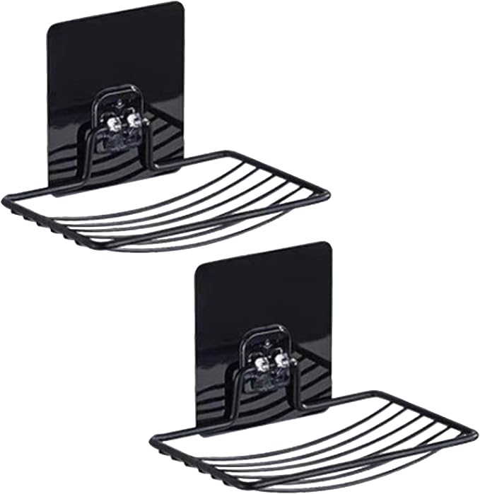 Stainless Steel Bar Soap Dish, Draining Soap Holder for Shower Bathroom Tub Kitchen Sink-Black 2pcs