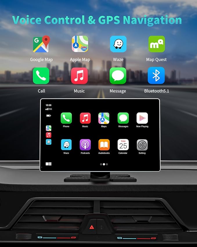 Portable Apple Carplay Screen for Car, 9" Wireless Apple Carplay & Android Auto,4K Dash Cam,1080p Backup Camera DVR,Car Audio Receivers GPS Navigation Mirror Link, Bluetooth,FM, Siri