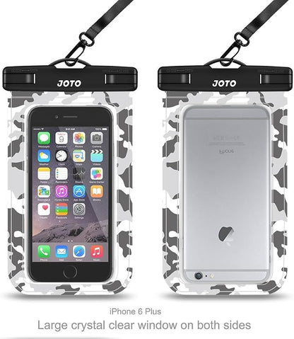 JOTO Up to 7" Universal Waterproof Phone Case for iPhone 17 Air 16 15 14 13 12 11 Plus Pro Max, IPX8 Cellphone Dry Bag XR X SE, Galaxy S23 S22 S21 S20+ S20 S10 Plus Note, Pixel -CamoGrey