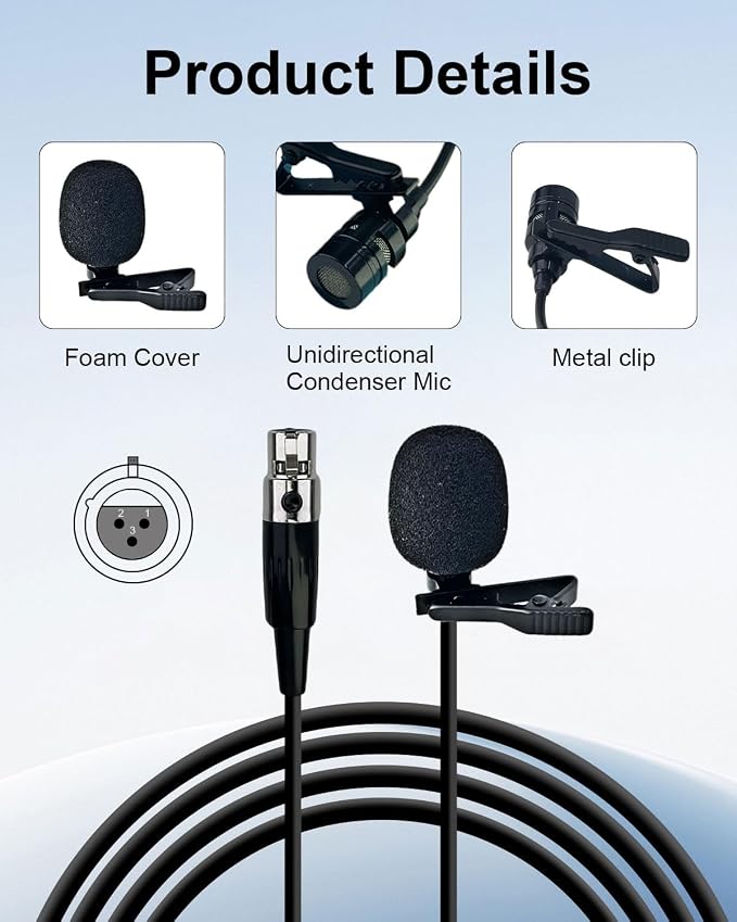 TA3F Plug Lavalier Lapel Microphone for AKG Wireless Transmitter, 1.5M Wired Unidirectional Condenser Mic for YouTube, Lectures, Living Performance - Mini XLR TA3F Plug, Black