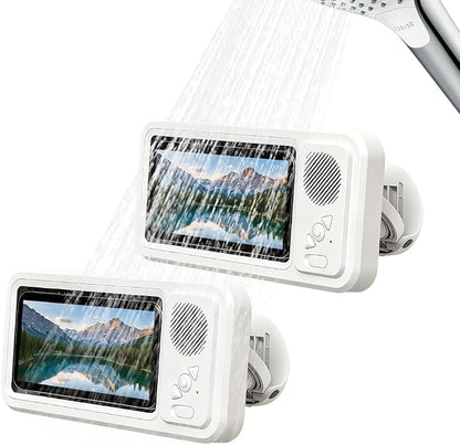2026 Upgraded Waterproof Phone Holder with Speaker, Shower Phone Holder Waterproof Wall Mounted PhoneHolder, Built-in Smart Bluetooth Speaker, Waterproof/Fog-Resistant for Any Phone (2)